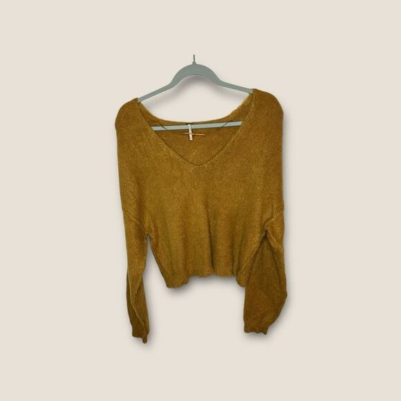 Free People Princess V Neck Sweater Gold Size XS NWOT - Picture 3 of 7